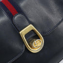 GUCCI Sherry Line Schoudertas Leer Marineblauw Goud Auth BAZ198A-17