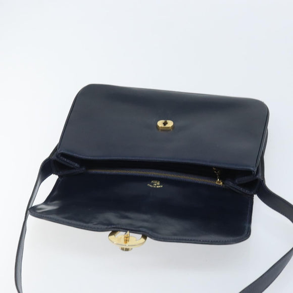 GUCCI Sherry Line Schoudertas Leer Marineblauw Goud Auth BAZ198A