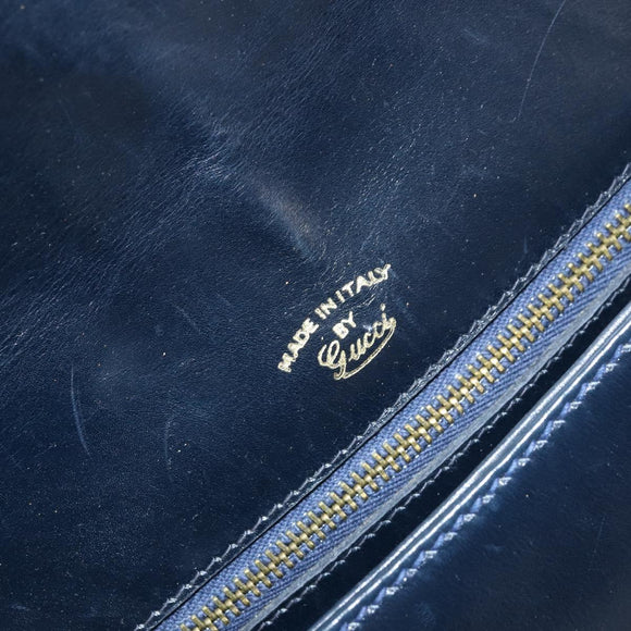 GUCCI Sherry Line Schoudertas Leer Marineblauw Goud Auth BAZ198A