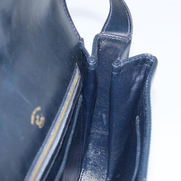 GUCCI Sherry Line Schoudertas Leer Marineblauw Goud Auth BAZ198A