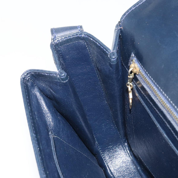 GUCCI Sherry Line Schoudertas Leer Marineblauw Goud Auth BAZ198A
