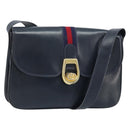 GUCCI Sherry Line Schoudertas Leer Marineblauw Goud Auth BAZ198A-1