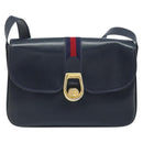 GUCCI Sherry Line Schoudertas Leer Marineblauw Goud Auth BAZ198A-13