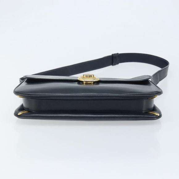 GUCCI Sherry Line Schoudertas Leer Marineblauw Goud Auth BAZ198A