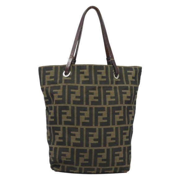 FENDI Zucca Canvas Hand Bag Black Brown Auth BAZ200