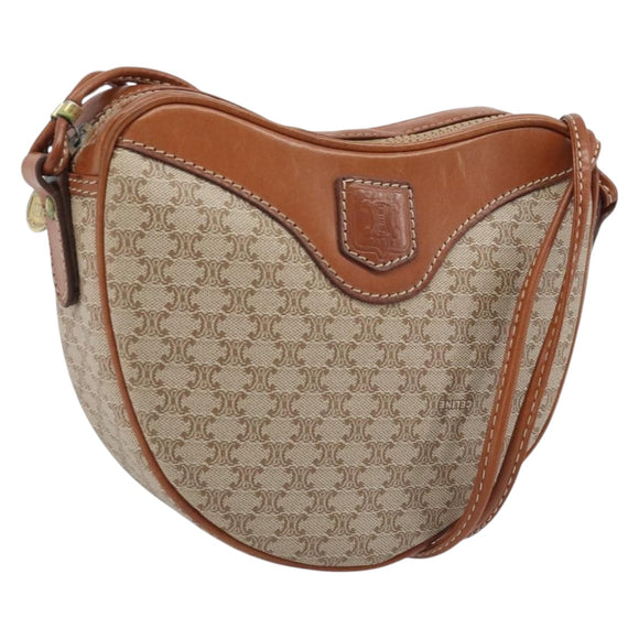 CELINE Macadam Canvas Shoulder Bag PVC Beige Gold Auth BAZ201A
