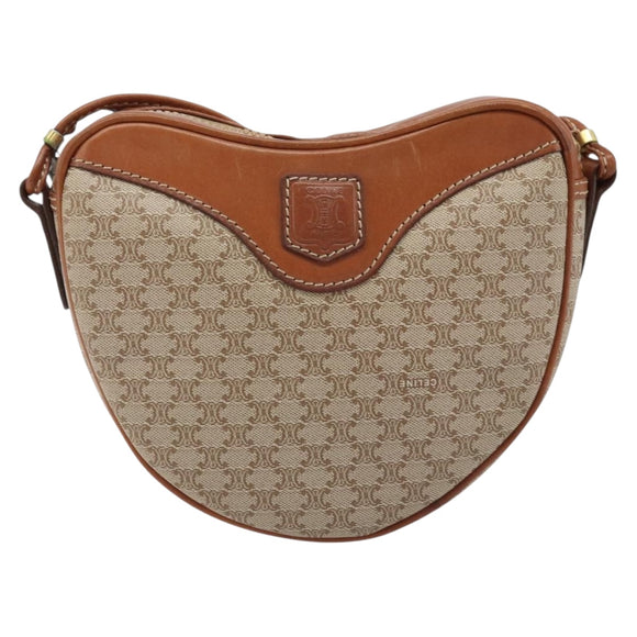CELINE Macadam Canvas Shoulder Bag PVC Beige Gold Auth BAZ201A