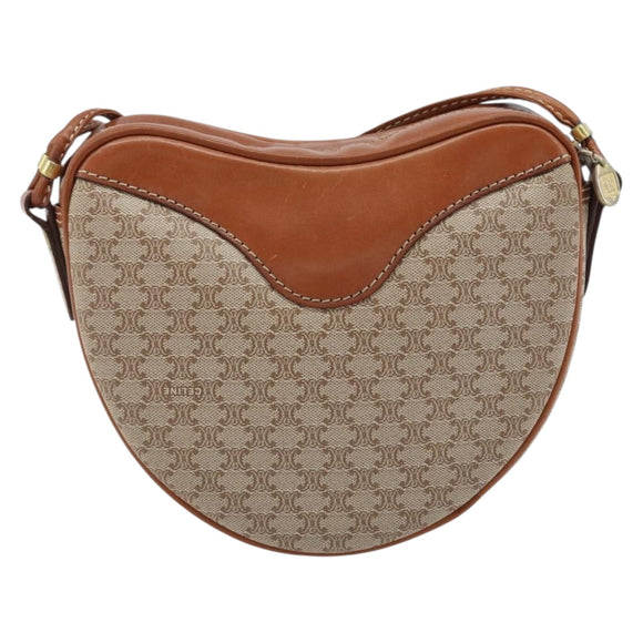 CELINE Macadam Canvas Shoulder Bag PVC Beige Gold Auth BAZ201A