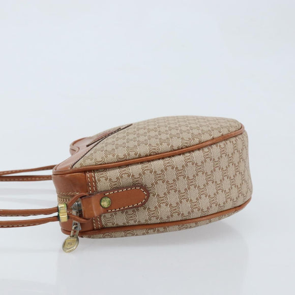 CELINE Macadam Canvas Shoulder Bag PVC Beige Gold Auth BAZ201A