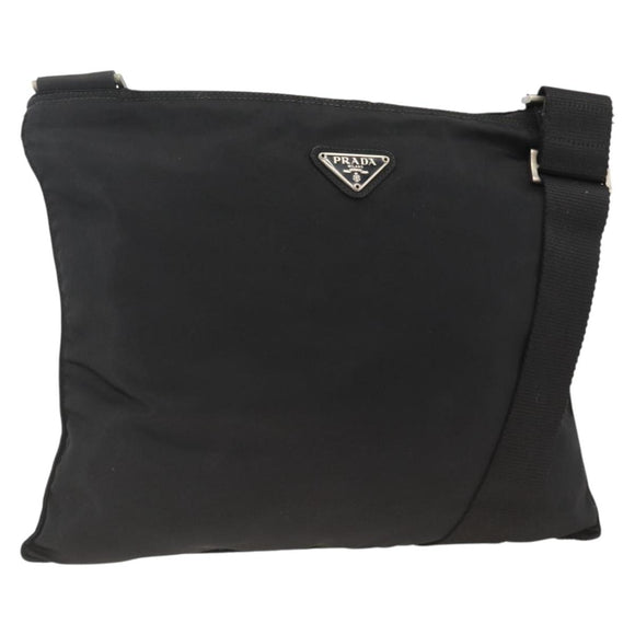 PRADA Shoulder Bag Nylon Black Silver Auth BAZ203A