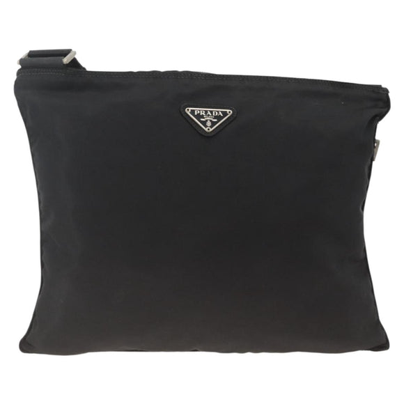 PRADA Shoulder Bag Nylon Black Silver Auth BAZ203A