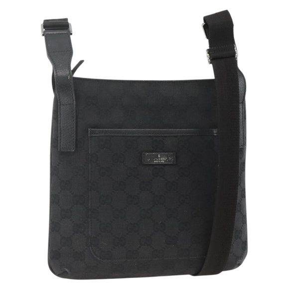 GUCCI GG Canvas Shoulder Bag Black Silver 122793 Auth BAZ206A