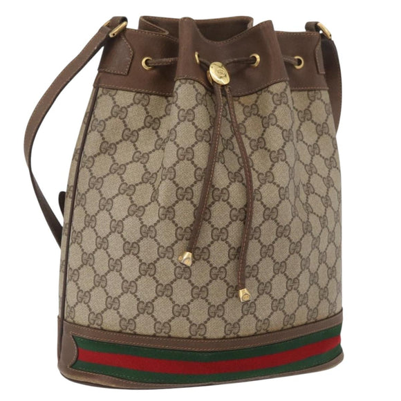 GUCCI GG Supreme Web Sherry Line Bag PVC Beige Gold 41 02 085 Auth BAZ209