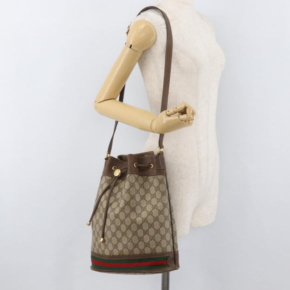 GUCCI GG Supreme Web Sherry Line Bag PVC Beige Gold 41 02 085 Auth BAZ209
