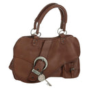 Christian Dior Gaucho Saddle Hand Bag Leather Brown Silver Auth BAZ225SAV-1