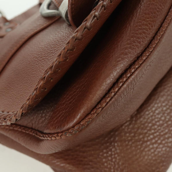 Christian Dior Gaucho Saddle Hand Bag Leather Brown Silver Auth BAZ225SAV