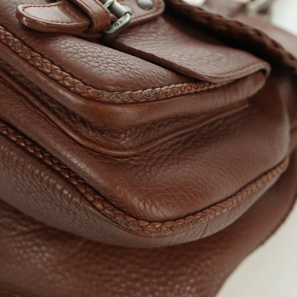 Christian Dior Gaucho Saddle Hand Bag Leather Brown Silver Auth BAZ225SAV