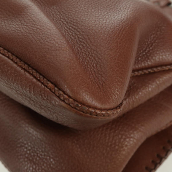 Christian Dior Gaucho Saddle Hand Bag Leather Brown Silver Auth BAZ225SAV