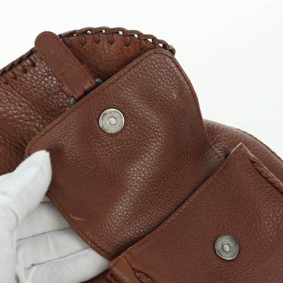 Christian Dior Gaucho Saddle Hand Bag Leather Brown Silver Auth BAZ225SAV