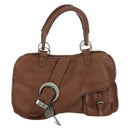 Christian Dior Gaucho Saddle Hand Bag Leather Brown Silver Auth BAZ225SAV-13