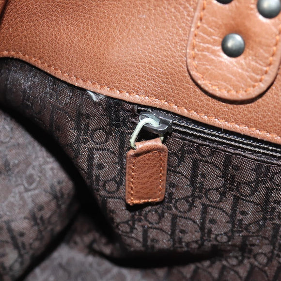 Christian Dior Gaucho Saddle Hand Bag Leather Brown Silver Auth BAZ225SAV