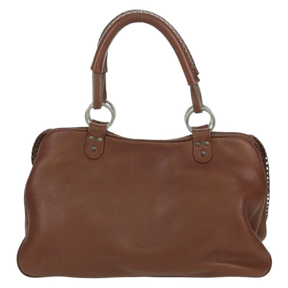 Christian Dior Gaucho Saddle Hand Bag Leather Brown Silver Auth BAZ225SAV