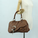 Christian Dior Gaucho Saddle Hand Bag Leather Brown Silver Auth BAZ225SAV-31