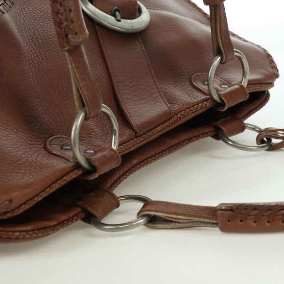 Christian Dior Gaucho Saddle Hand Bag Leather Brown Silver Auth BAZ225SAV