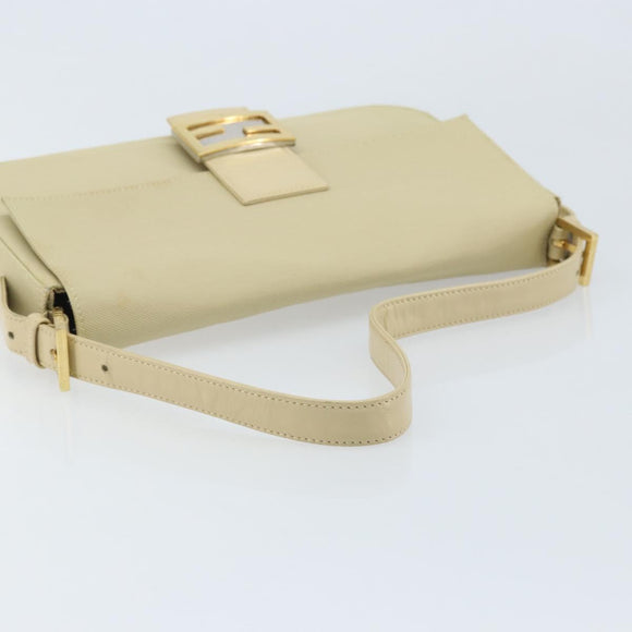 FENDI Mamma Baguette Shoulder Bag Canvas Beige Gold Auth BAZ238A