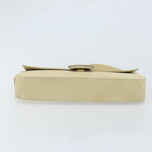 FENDI Mamma Baguette Shoulder Bag Canvas Beige Gold Auth BAZ238A