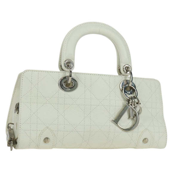 Christian Dior Canage Mini Hand Bag Leather White Silver Auth BAZ240SAV
