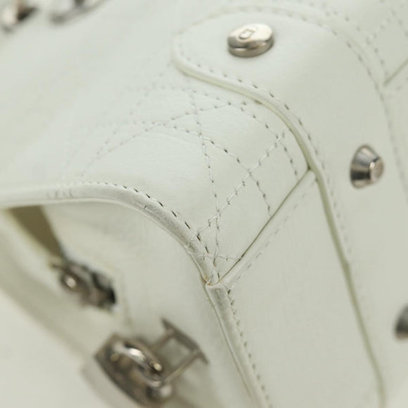 Christian Dior Canage Mini Hand Bag Leather White Silver Auth BAZ240SAV