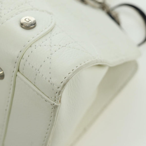 Christian Dior Canage Mini Hand Bag Leather White Silver Auth BAZ240SAV