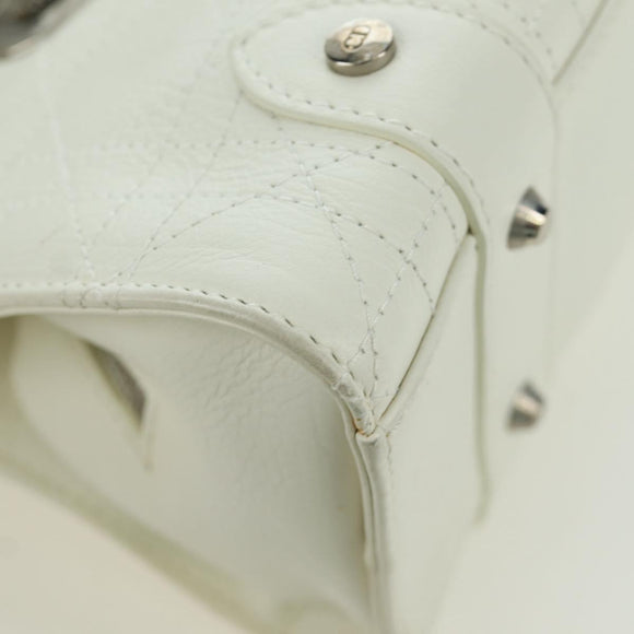 Christian Dior Canage Mini Hand Bag Leather White Silver Auth BAZ240SAV