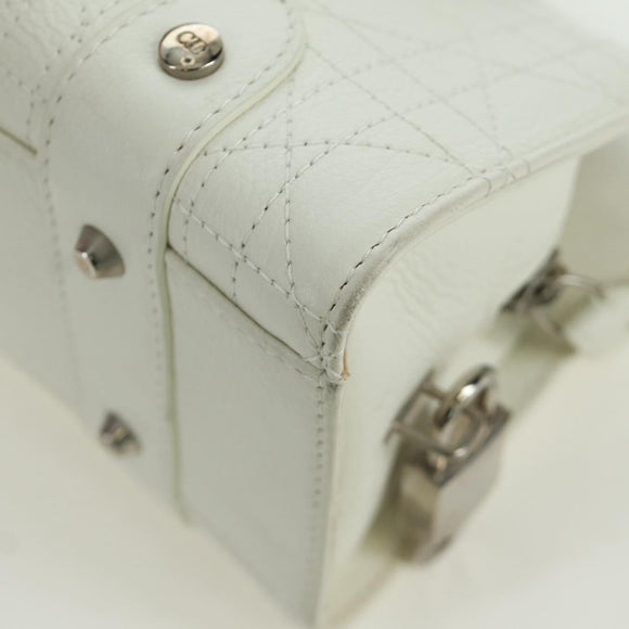 Christian Dior Canage Mini Hand Bag Leather White Silver Auth BAZ240SAV