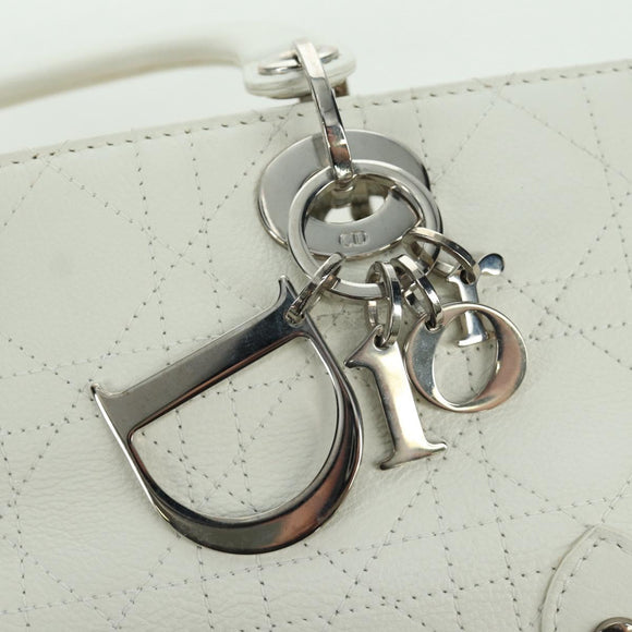 Christian Dior Canage Mini Hand Bag Leather White Silver Auth BAZ240SAV