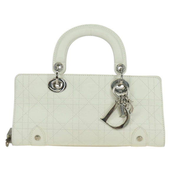 Christian Dior Canage Mini Hand Bag Leather White Silver Auth BAZ240SAV