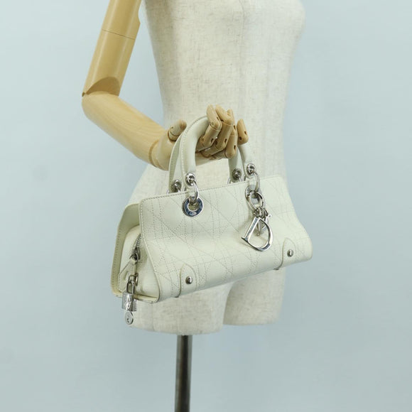 Christian Dior Canage Mini Hand Bag Leather White Silver Auth BAZ240SAV