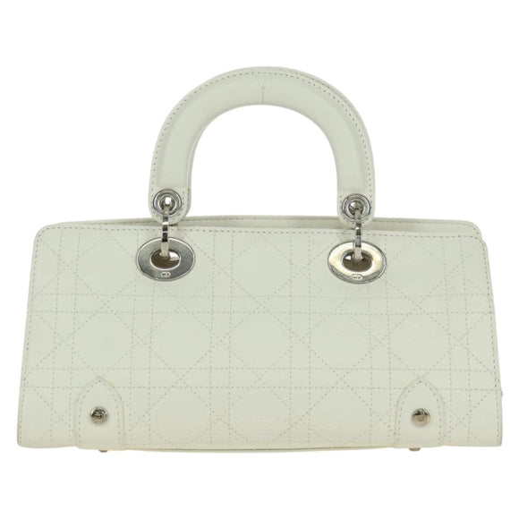 Christian Dior Canage Mini Hand Bag Leather White Silver Auth BAZ240SAV