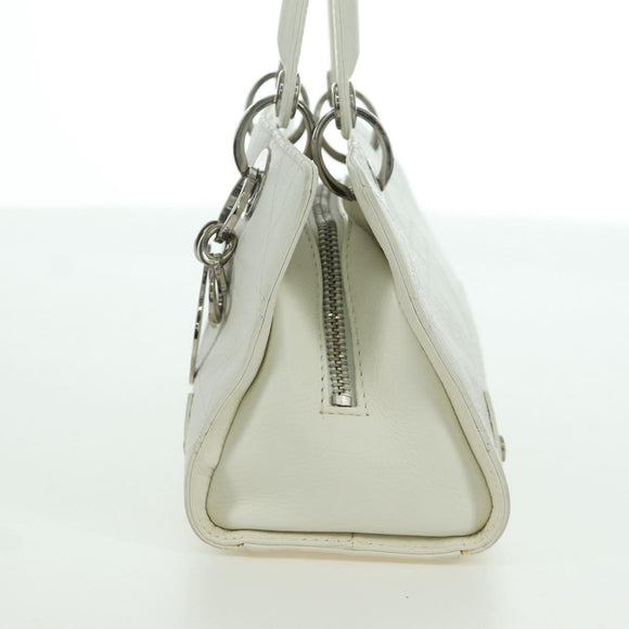 Christian Dior Canage Mini Hand Bag Leather White Silver Auth BAZ240SAV