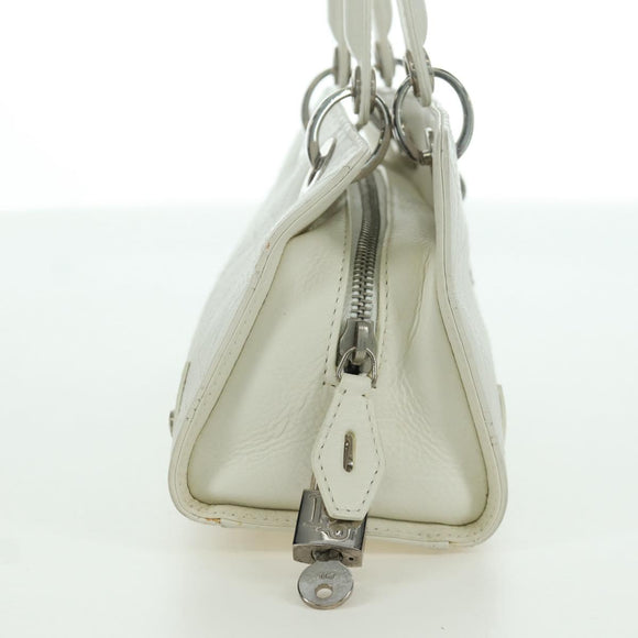 Christian Dior Canage Mini Hand Bag Leather White Silver Auth BAZ240SAV