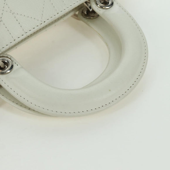 Christian Dior Canage Mini Hand Bag Leather White Silver Auth BAZ240SAV