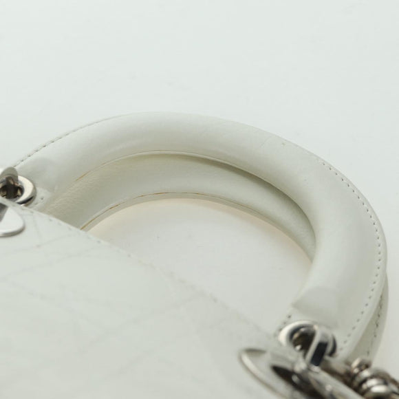 Christian Dior Canage Mini Hand Bag Leather White Silver Auth BAZ240SAV
