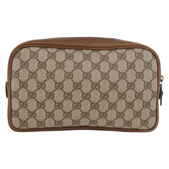 GUCCI GG Supreme Clutch Bag PVC Beige Gold Auth BAZ247A