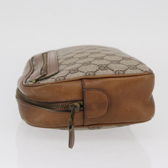 GUCCI GG Supreme Clutch Bag PVC Beige Gold Auth BAZ247A