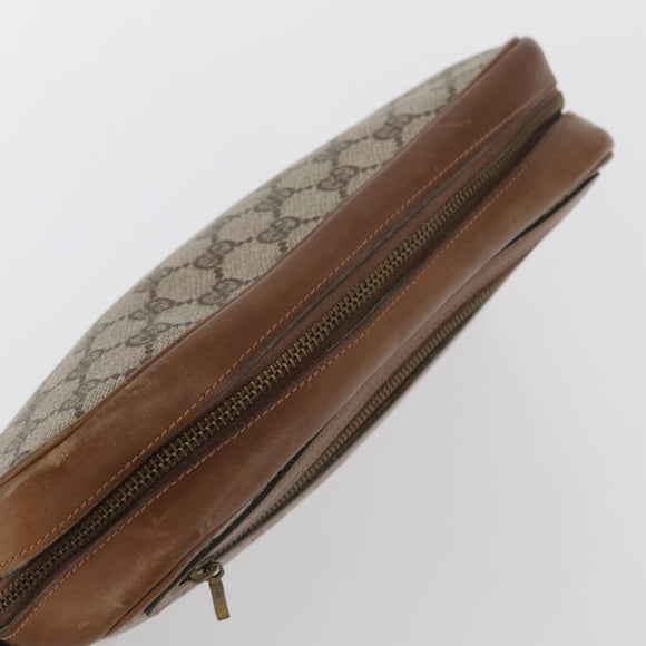 GUCCI GG Supreme Clutch Bag PVC Beige Gold Auth BAZ247A