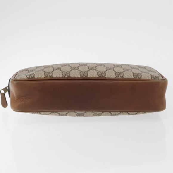 GUCCI GG Supreme Clutch Bag PVC Beige Gold Auth BAZ247A