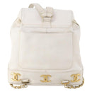 CHANEL Triple Coco Backpack Caviar Skin White Gold CC Auth BAZ250A-3