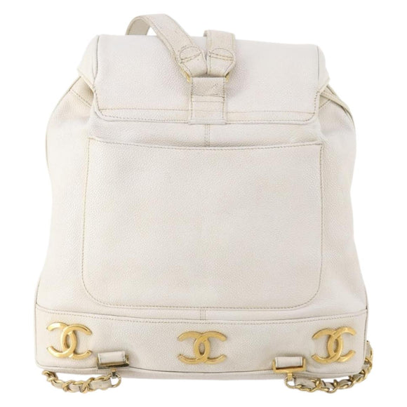 CHANEL Triple Coco Rucksack Kaviarleder Weiß Gold CC Auth BAZ250A