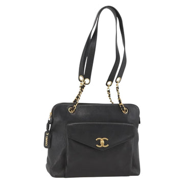 CHANEL Matelasse Chain Tote Bag Caviar Skin Black Gold CC Auth BAZ251A